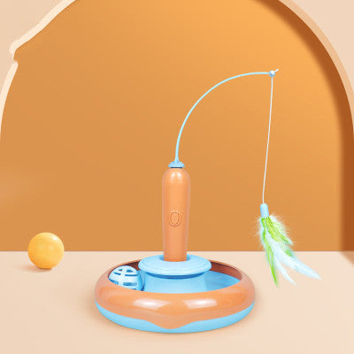 2-in-1 Self-Play Cat Toy with Feather: Interactive Turntable for Endless Fun and Pet Entertainment