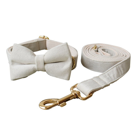 Milky White Velvet Dog Collar with Alloy Buckle