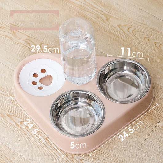 Double Bowl Automatic Dog Food and Water Dispenser with Stainless Steel Bowls