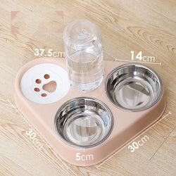 Double Bowl Automatic Dog Food and Water Dispenser with Stainless Steel Bowls