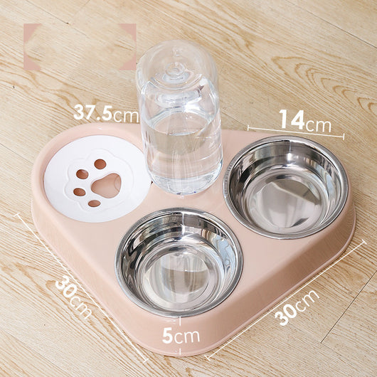 Double Bowl Automatic Dog Food and Water Dispenser with Stainless Steel Bowls