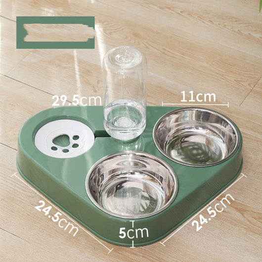 Double Bowl Automatic Dog Food and Water Dispenser with Stainless Steel Bowls