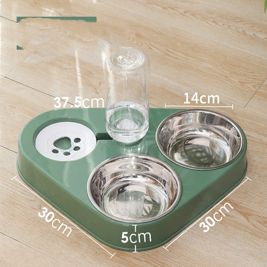 Double Bowl Automatic Dog Food and Water Dispenser with Stainless Steel Bowls