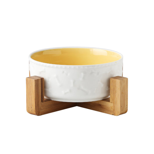 Ceramic and Bamboo Pet Water and Food Bowl for Cats and Dogs