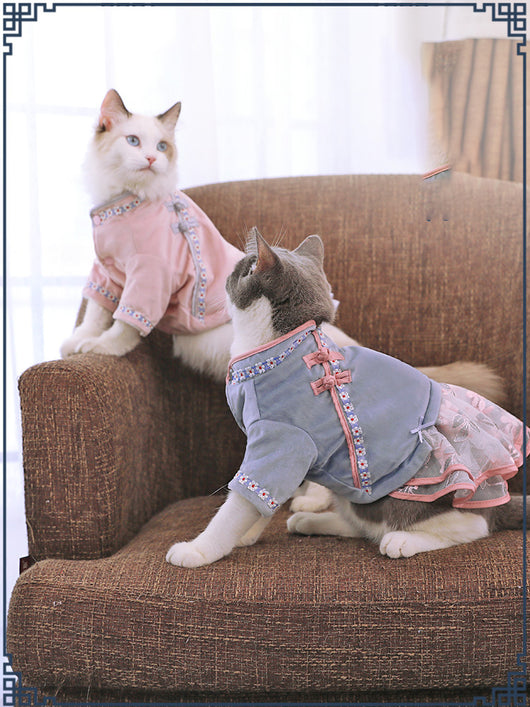 Casual Pet Cat Clothes with Bow Skirt and One-piece Dress
