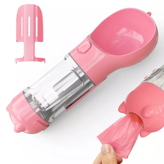 Leak-Proof, 3-in-1 Portable Pet Water Bottle, Food Feeder, and Poop Dispenser for Cats and Dogs