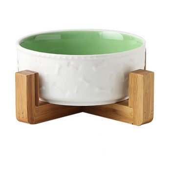 Ceramic and Bamboo Pet Water and Food Bowl for Cats and Dogs