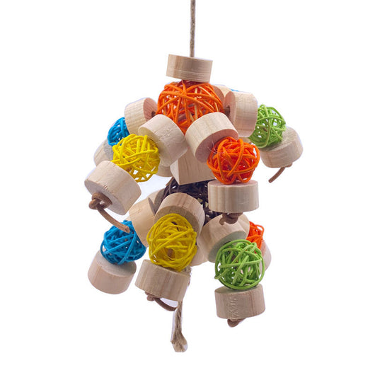 Wooden Bird Vine Ball Nibbling Toy with Bal for Cage Accessories