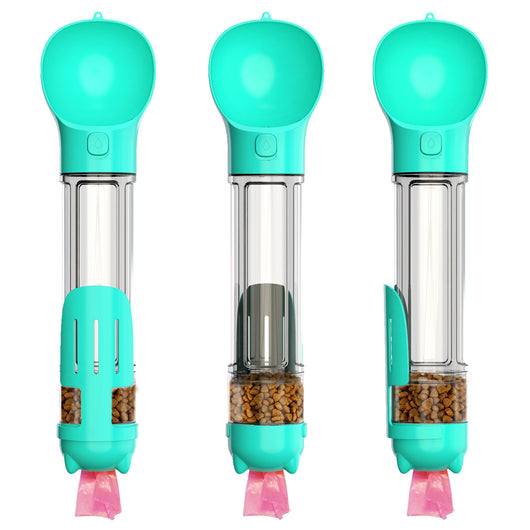Leak-Proof, 3-in-1 Portable Pet Water Bottle, Food Feeder, and Poop Dispenser for Cats and Dogs