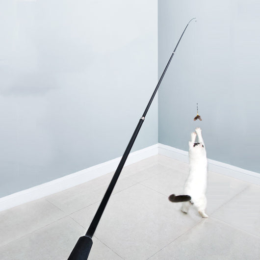 Extendable Cat Teasing Stick with Feather Replacement Head for Interactive Playtime