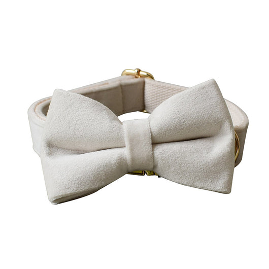 Milky White Velvet Dog Collar with Alloy Buckle