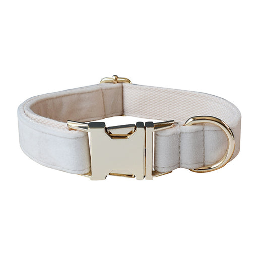 Milky White Velvet Dog Collar with Alloy Buckle