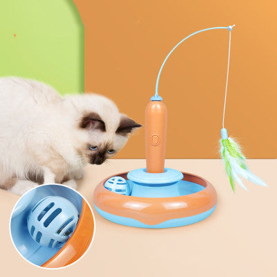 2-in-1 Self-Play Cat Toy with Feather: Interactive Turntable for Endless Fun and Pet Entertainment