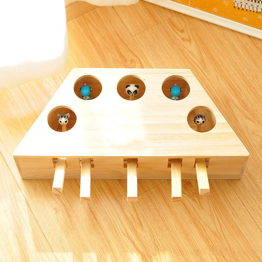 Premium Wooden Cat Toy: Funny Whack-A-Mole Mouse Game for Endless Pet Entertainment