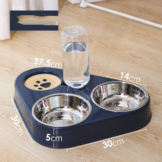 Double Bowl Automatic Dog Food and Water Dispenser with Stainless Steel Bowls