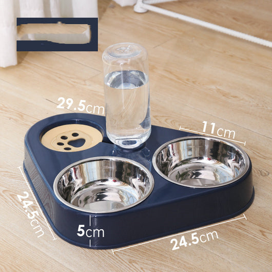 Double Bowl Automatic Dog Food and Water Dispenser with Stainless Steel Bowls