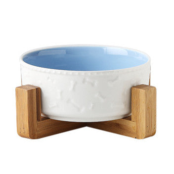 Ceramic and Bamboo Pet Water and Food Bowl for Cats and Dogs