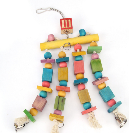 Colorful Parrot Toys - Hanging Bells, Tinker Bell Swing, and Chewing Cage for Parrot Cage