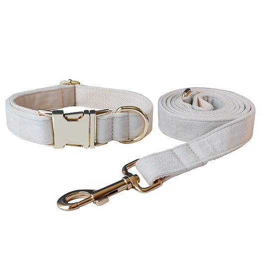 Milky White Velvet Dog Collar with Alloy Buckle