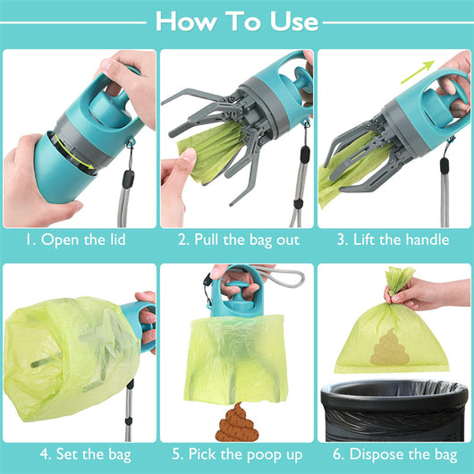 Portable Eight-Claw Dog Pooper Scooper with Bag Dispenser | Lightweight