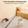 Extendable Cat Teasing Stick with Feather Replacement Head for Interactive Playtime
